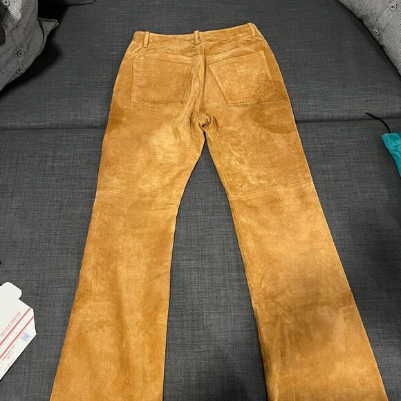 Vintage Express World Brand Suede Leather Pants - Size 7/8 - Tan Bootcut Western - Picture 3 of 7